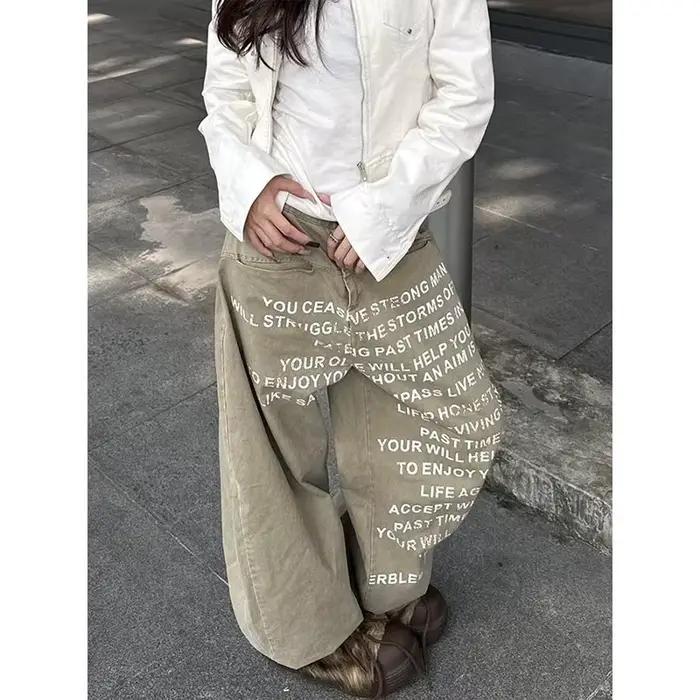 Jean bleu kaki pour femme, Y2K, Vintage, taille haute, droit, Streetwear, ample, jambes larges, pant