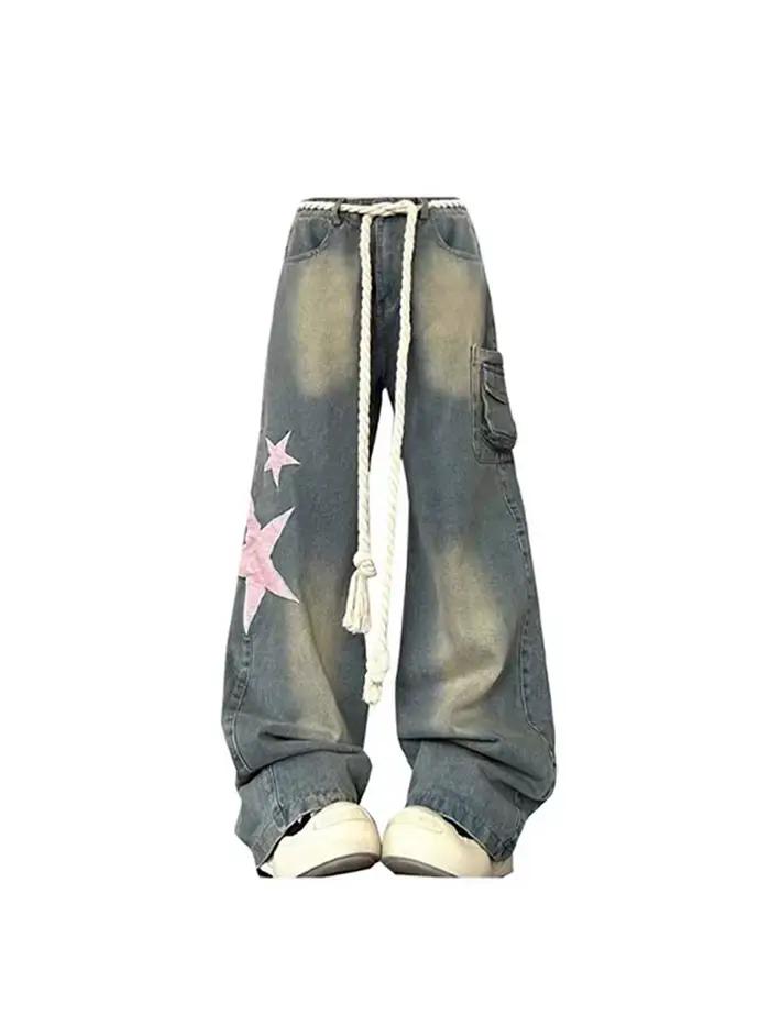 Jean Baggy Star pour femmes, Vintage Harajuku, surdimensionné, taille haute, pantalon en Denim, Emo