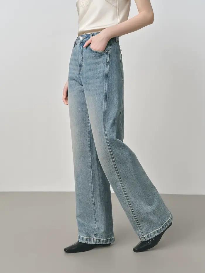 FSLE rétro brut Denim taille haute jambe droite jean femmes 2025 début automne nouveau coupe 3D minc