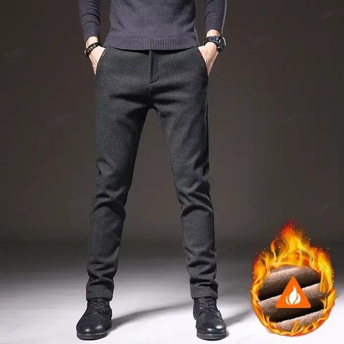 Pantalons d'hiver hommes chaud taille élastique épais brossé doublé polaire travail pantalon décontr