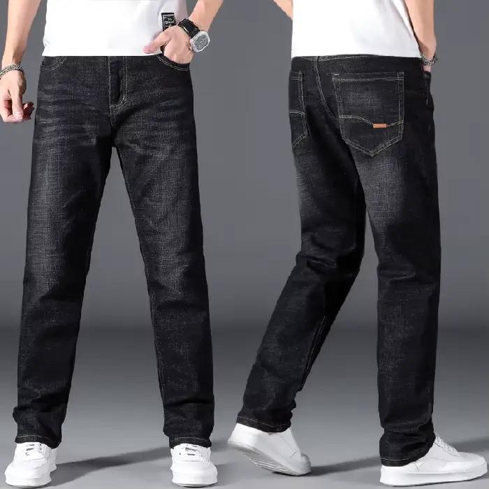Grande taille 42 44 46 48 50 classique hommes jean ample droit noir bleu jean Stretch affaires panta