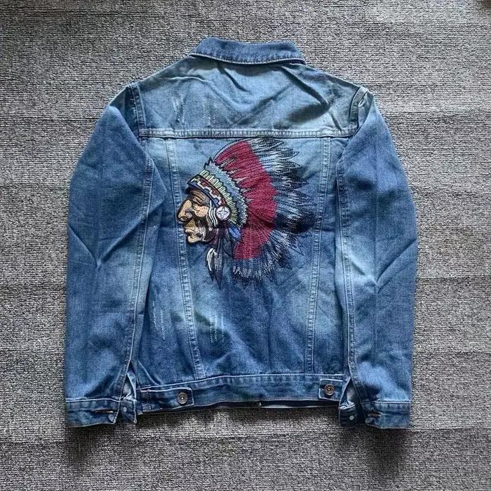 Vestes en jean brodées pour hommes, streetwear bleu rétro, manteau mince déchiré, vêtements d'extéri