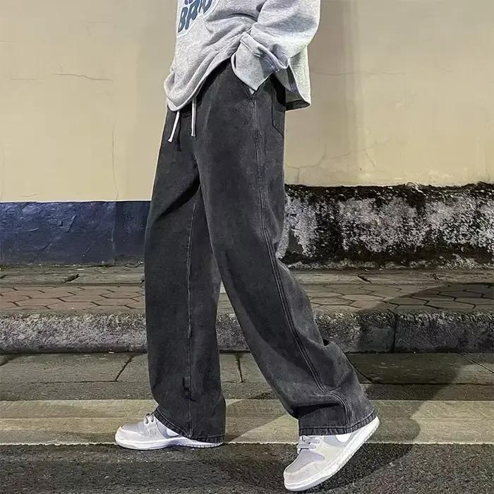 Nouveau Streetwear jean ample hommes Style coréen mode ample droit pantalon à jambes larges hommes m