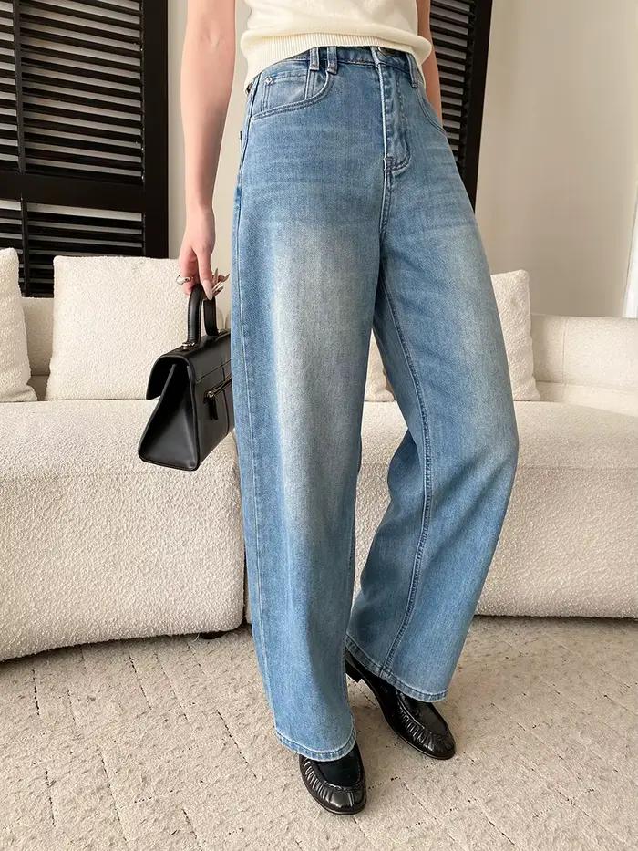 Jeans décontractés vintage bleus à jambe large et droite pour femmes, printemps et été