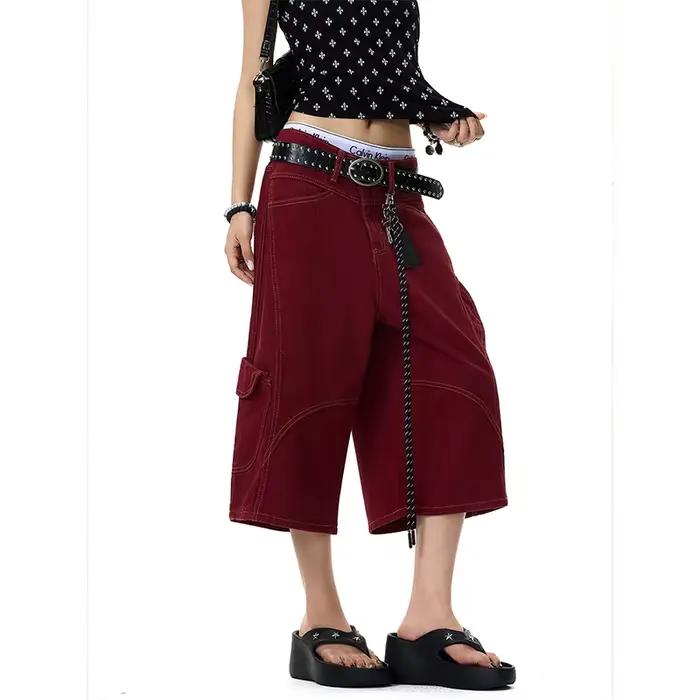 Jean baggy brodé bleu Y2K pour femme, style années 2000, pantalon boyfriend vintage Harajuku, jean o