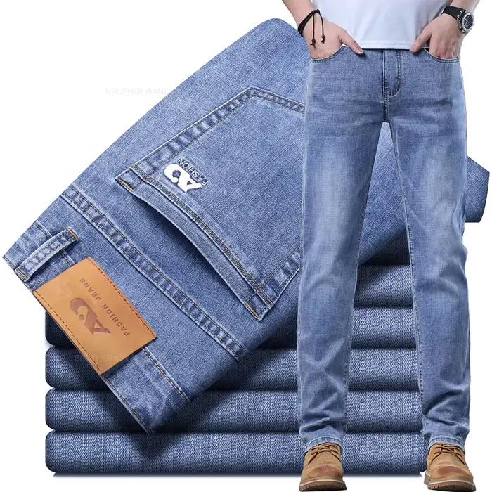 Jean slim bleu clair pour homme toutes saisons 2026 – Tissu extensible élégant et décontracté – Pant