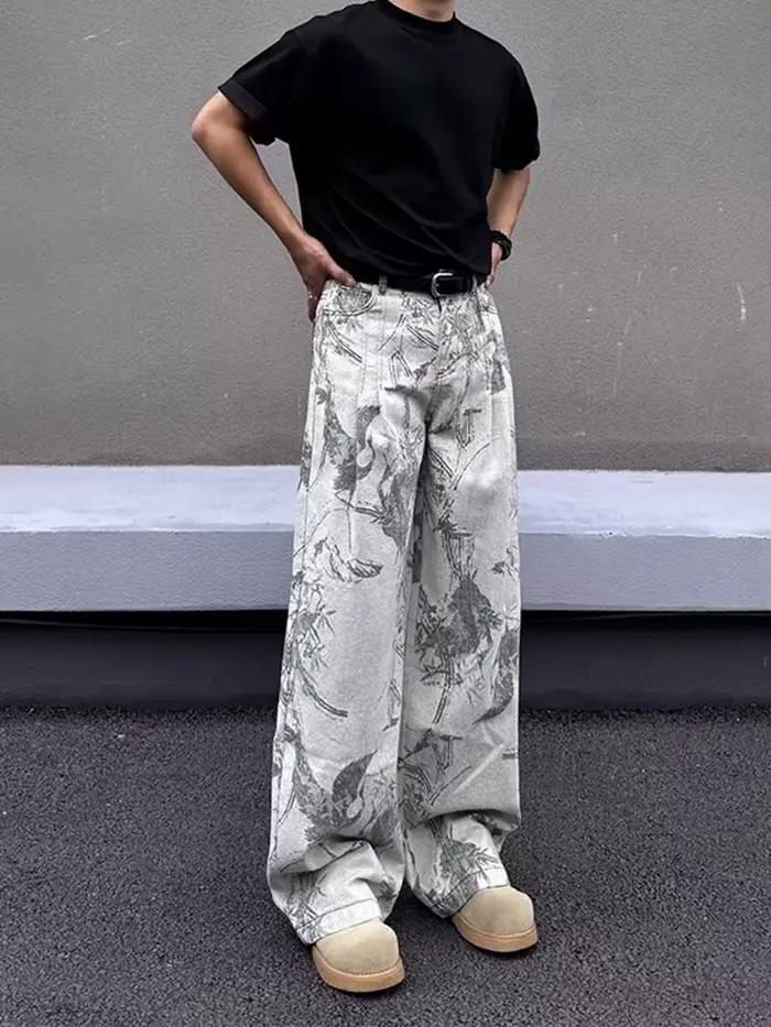 Jean à jambes droites pour hommes, imprimé graphique gothique, mode Harajuku, Baggy, pantalon en Den
