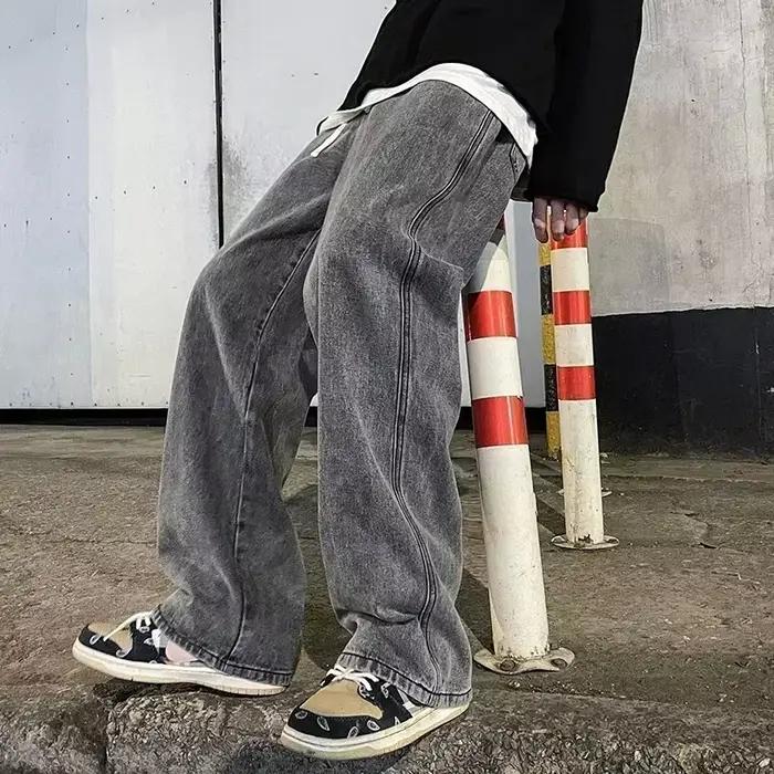 Nouveau Streetwear jean ample hommes Style coréen mode ample droit pantalon à jambes larges hommes m