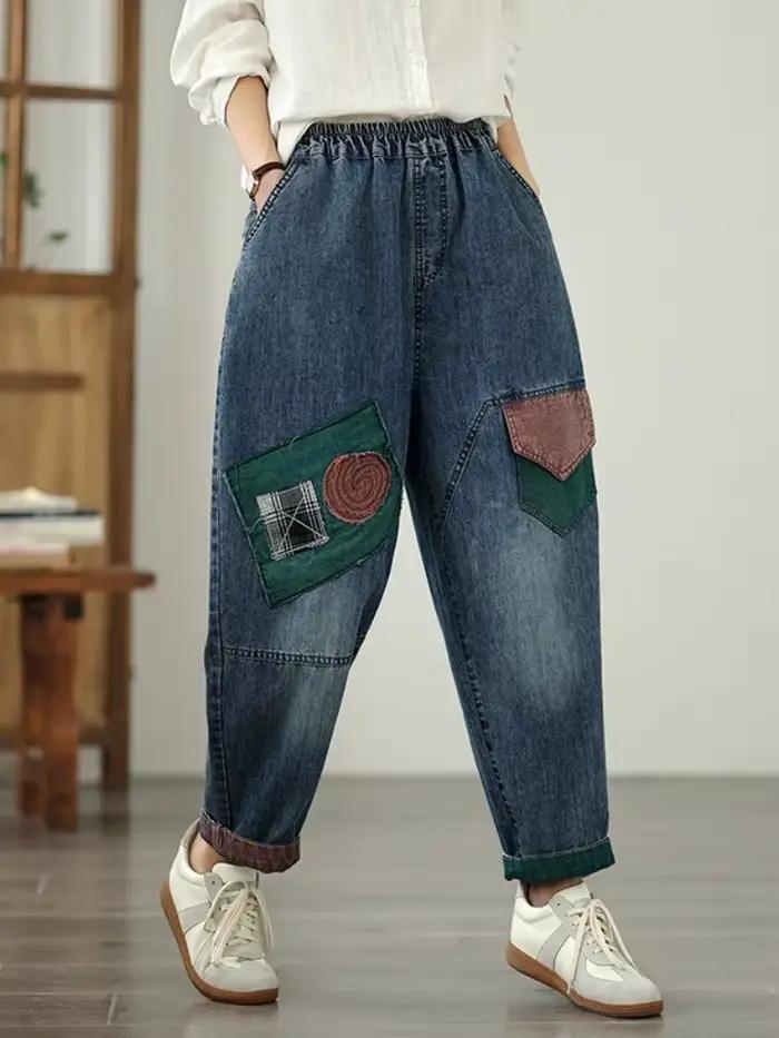 Surdimensionné printemps automne décontracté ample jean vintage patchwork nouveau en jean femme tail