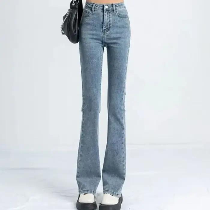 Femmes coréennes Flare jean filles taille haute élastique botte coupe pantalon dame Vintage bleu noi