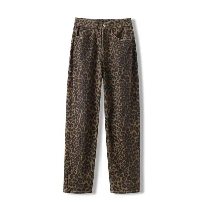 Botvotee jean taille haute imprimé léopard pour femmes Y2k rétro Streetwear Denim pantalon Hip Hop d
