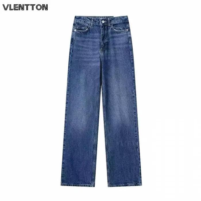Jeans à taille haute et jambes larges pour femmes, coupe droite, denim vintage, pantalon décontracté