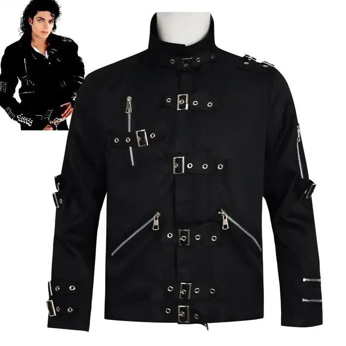 Veste punk noire réplique MJ BAD Tour pour homme adulte, coupe ajustée, en tissu de coton extensible