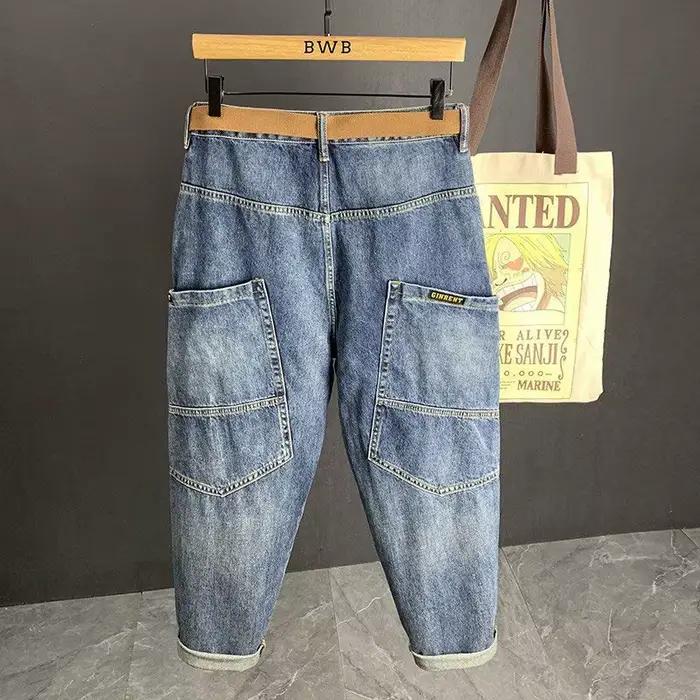 Printemps automne jean bleu ample pour hommes concepteur Hip-hop Streetwear jambe droite décontracté