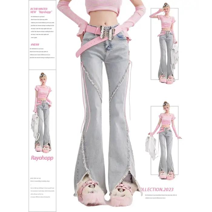Jean taille haute pour femme, pantalon baggy droit, jambe large, design fourche en corne, denim adt,