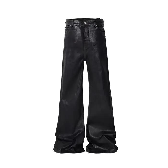 Jeans évasés en cuir noir pour hommes, Streetwear, Warm Leather, Baggy, Ropa Zones bre, Fjj Straight
