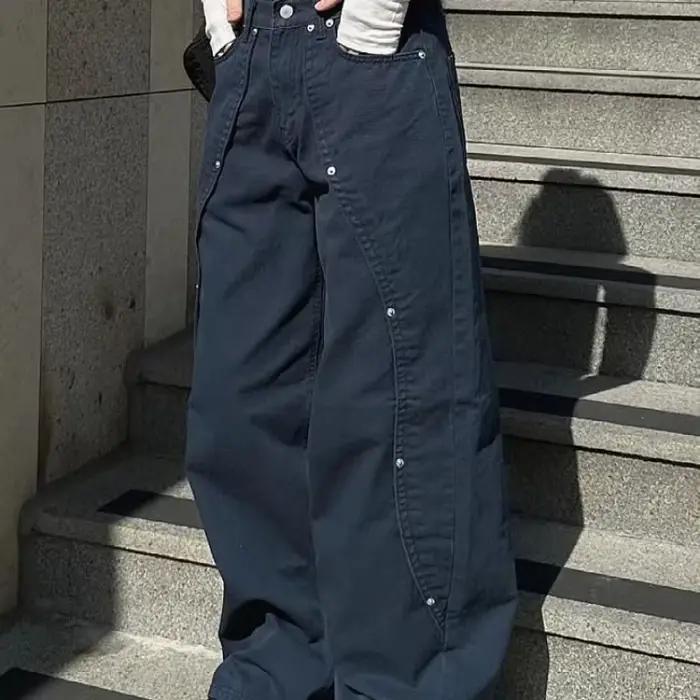 Jean pour femme Y2k, vêtements décontractés, coupe ample, pantalon à jambes larges, Style rétro amér