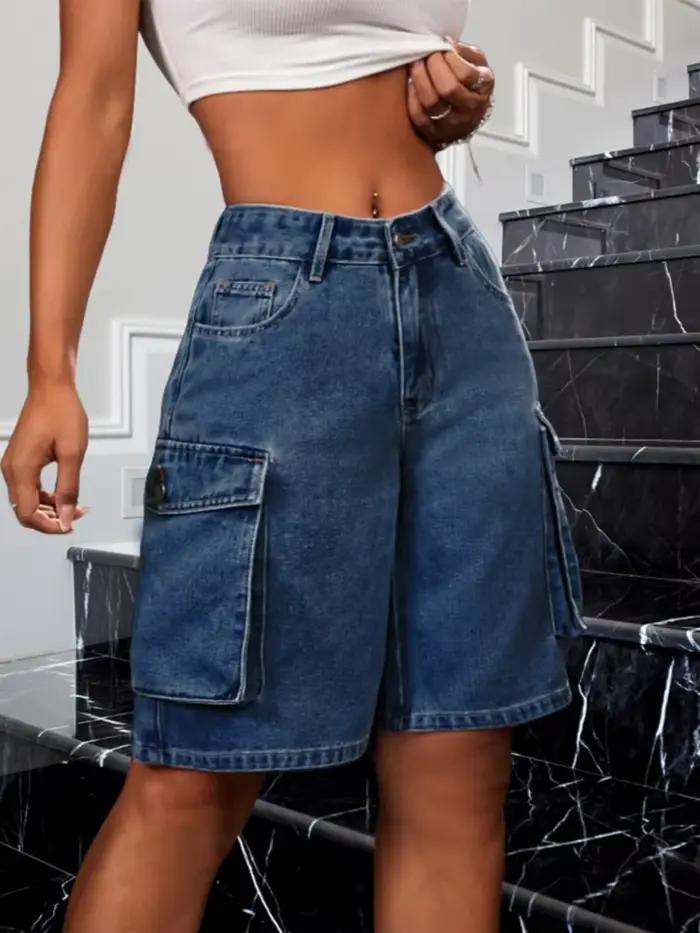 Short en Denim bleu Vintage pour femmes, ample, décontracté, multi-poches, vacances, plage, Streetwe