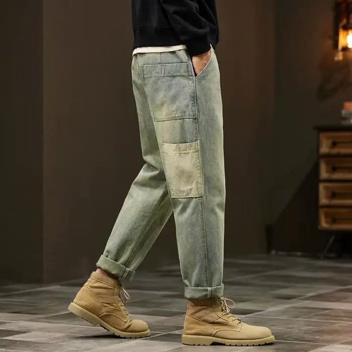 KSTUN Jean Baggy Homme Coupe Large Pantalon Harem Rétro Bleu Streetwear Vintage Vêtements Homme Over