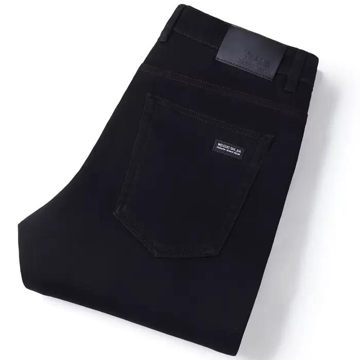 Hommes classique avancé marque de mode pur noir jean homme doux respirer Stretch mince droit Denim p