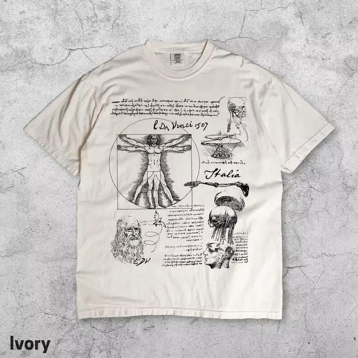 Da Vinci Vitruve homme Vintage T-shirt croquis anatomique Art Vintage italien Renaissance peinture i