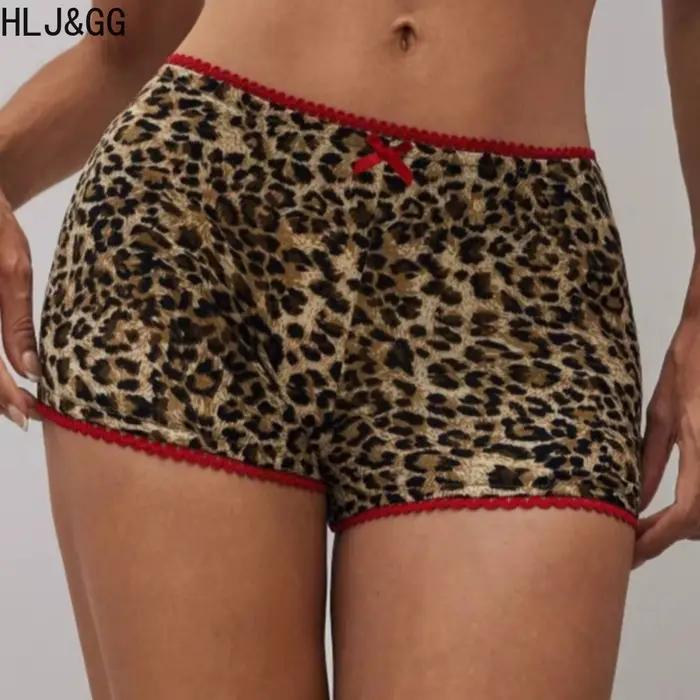 HLJ & GG été imprimé léopard nœud Shorts deux pièces ensembles femmes col rond mince culture t-shirt