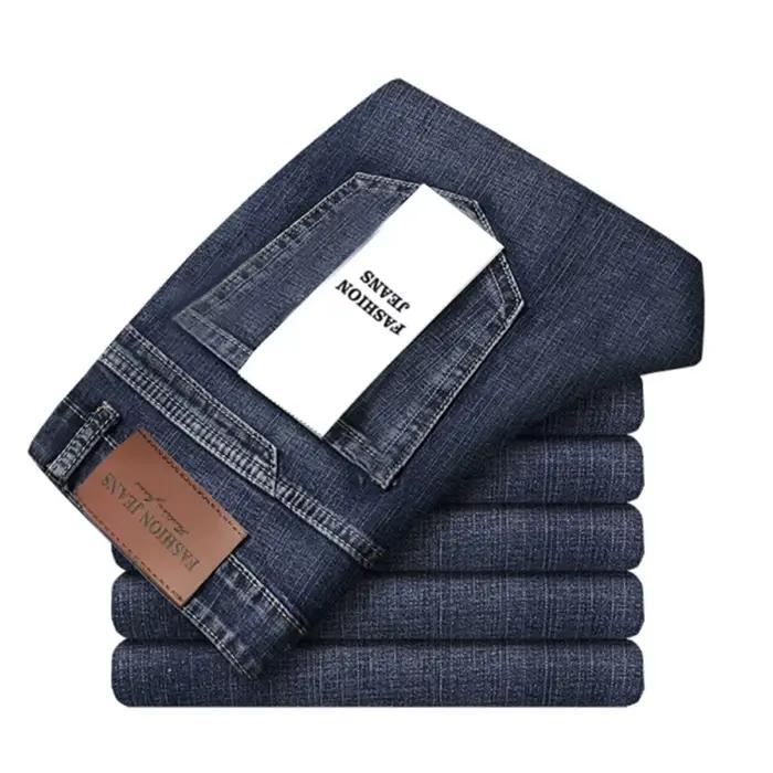 Jeans pour hommes d'affaires décontracté droit Stretch mode classique bleu travail Denim pantalon mâ