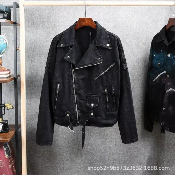 Veste en jean pour homme, col rabattu, fermeture éclair, manches longues, style vintage délavé, stre