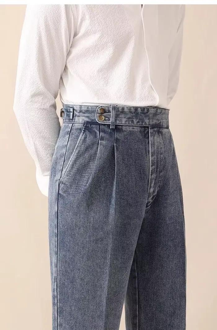 Mode Vintage hommes Naples jean pantalon Styles britanniques taille boucle Naples pantalon automne a