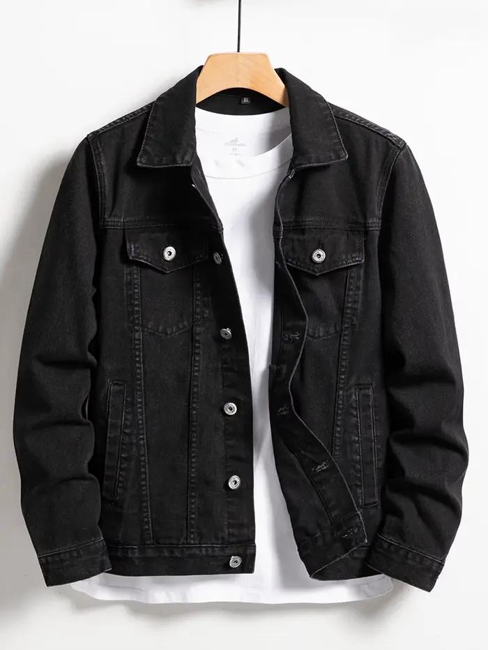 Veste en jean homme pour le printemps et l'automne. Manteau en jean à col noir. Convient pour un usa