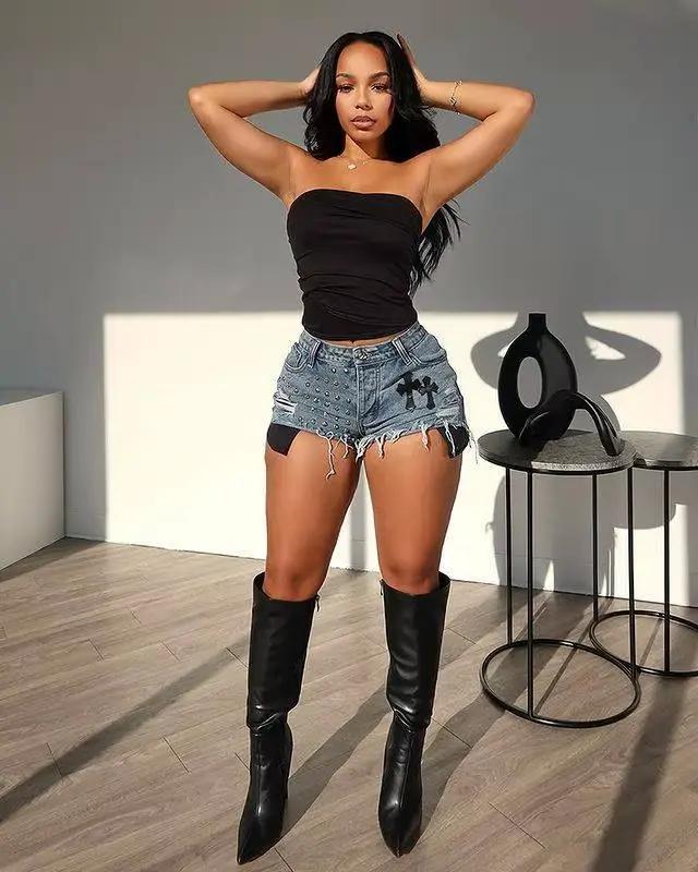 Streetwear Rivet jean Shorts pantalons Sexy femmes taille haute élégant Denim Moto Biker Club Shorts