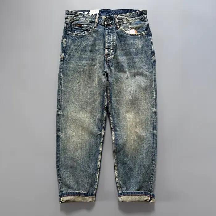 Jean en denim selvedge bleu indigo japonais pour homme, coupe droite, 13,5 oz, artisanal, vintage, l