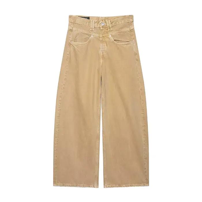 Jean décontracté vintage polyvalent coupe ample en polyester, jambe droite, taille mi-haute, style b