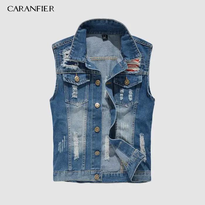 CARANFIER-Veste de Moto en Jean Noir pour Homme, Manteau en Denim, Style Punk Rock, Rivet Cowboy, 5X