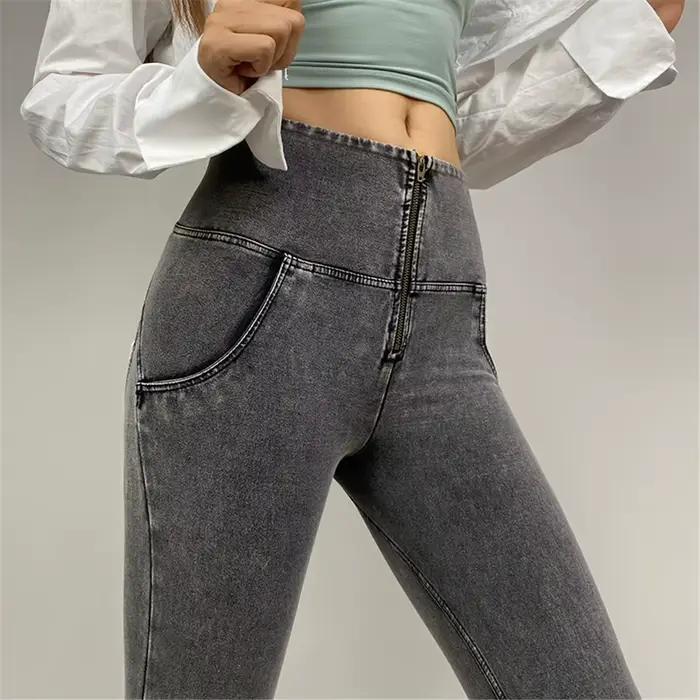 Shascullfites-Jean skinny en denim taille haute pour femme, jegging, streetwear, fausses poches, jea