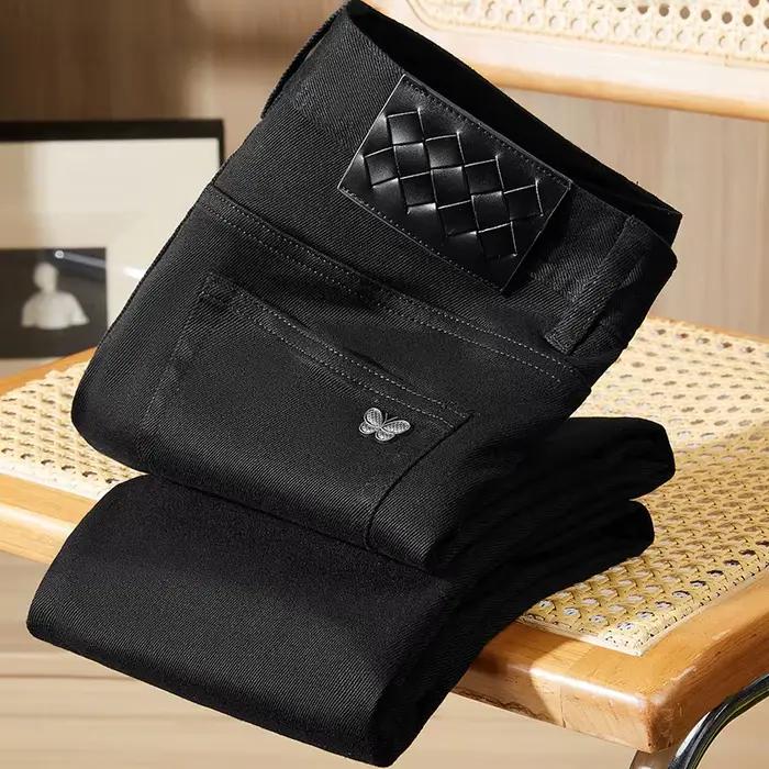 Jean noir pur pour hommes, nouvelle mode de luxe légère, polyvalent, élastique, coupe cintrée, petit