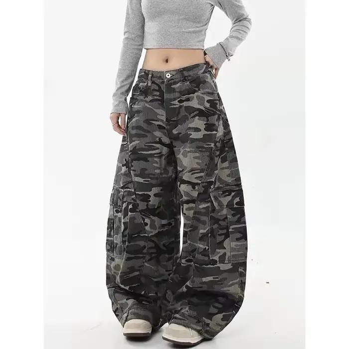 Jean de Camouflage taille haute pour femmes, Vintage, poches multiples, Hip Pop des années 2000, Bag