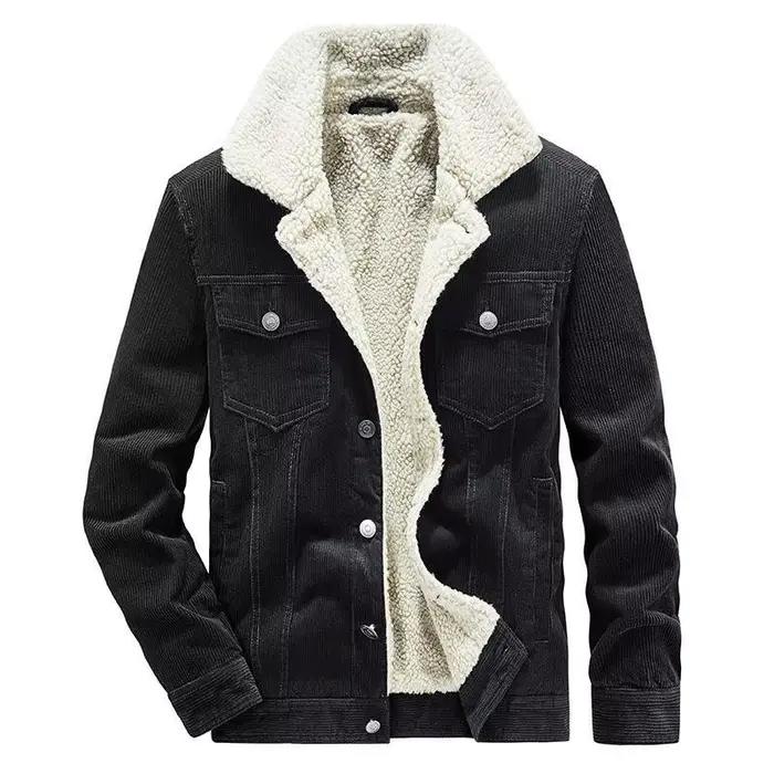 Veste en velours côtelé à boutonnage simple pour hommes, manteau décontracté en peluche, tenue de mo