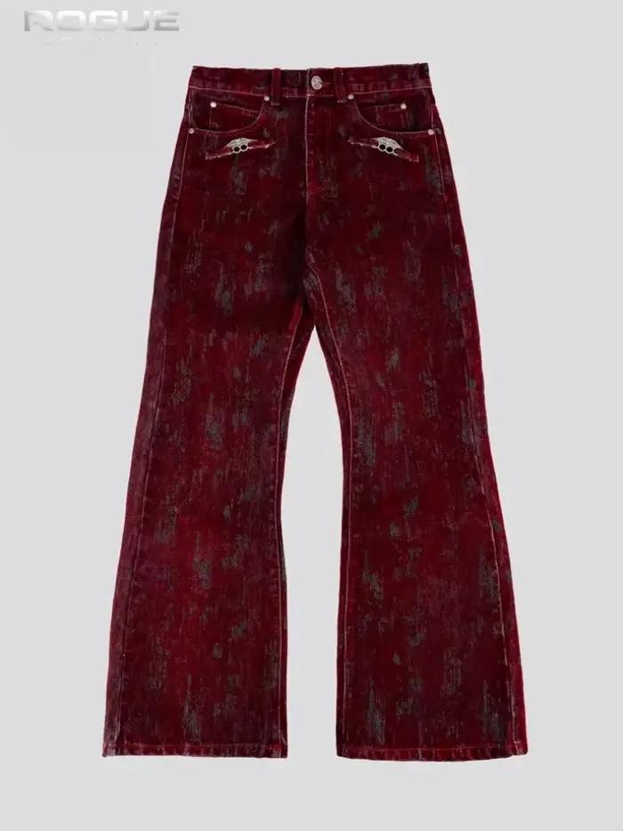 Jeans pour hommes style Ins, nouvelle mode, vintage américain, en denim floqué évasé, Harajuku, unis