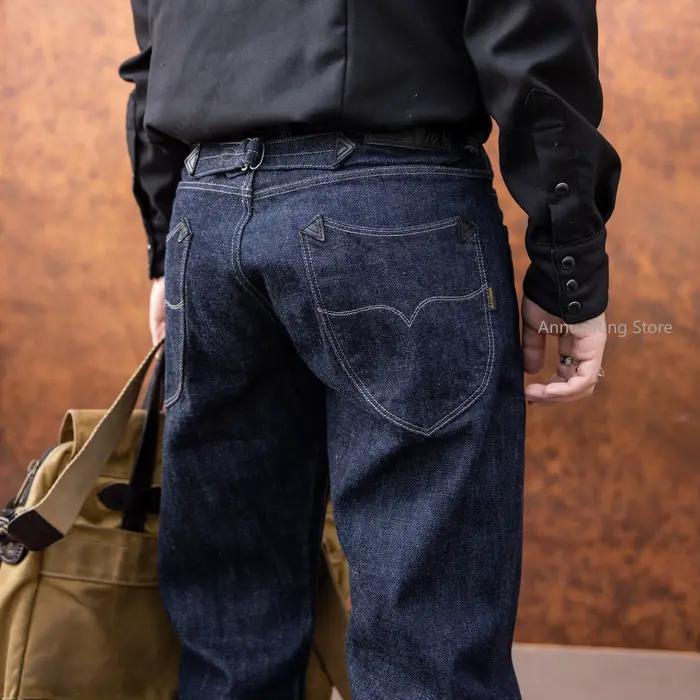 Jean en denim à lisière Indigo Red Tornado NOIR de 18 oz, une lavage avec dos cintré et coutures arq