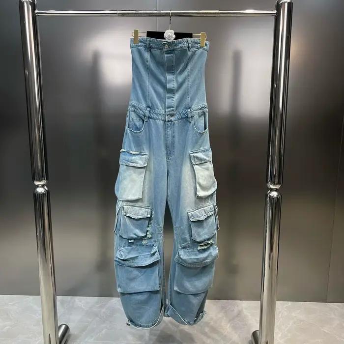 Getspring-Combinaison en jean sans bretelles pour femme, barboteuse en jean, multi-poches, été, 2025