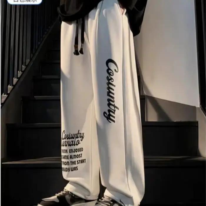 Pantalon pour hommes mode d'été décontracté cordon impression pantalon couleur unie respirant droit