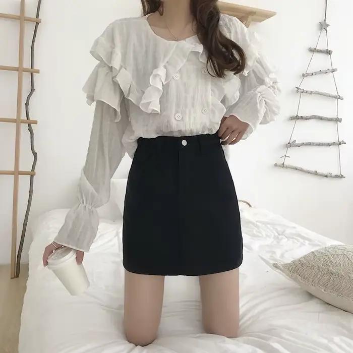 Jupes en jean femmes été solide blanc noir basique taille haute jupe courte Femme a-ligne femmes élé