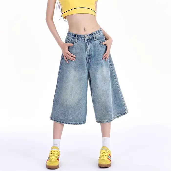 Shorts en jean rétro américains pour femme, nouvelle collection été, délavés, coupe ample, style déc