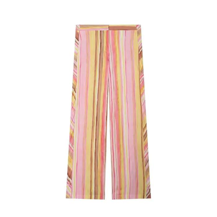 Pantalon Palazzo Rayé Taille Haute Ample pour Femme – Style Décontracté Estival et Streetwear