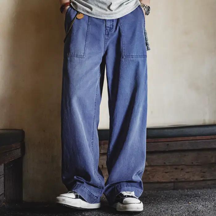 Jean en toile vintage délavée Maden pour homme, 305 g/m², taille mi-haute, coupe droite ample, décon