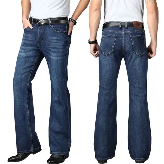 Jeans pour hommes, coupe évasée, coupe bootcut, jeans en denim classique de créateur, taille haute,