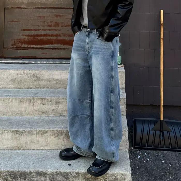 Jeans délavés pour hommes, coupe ample et droite, style coréen, décontracté, pour le printemps et l'
