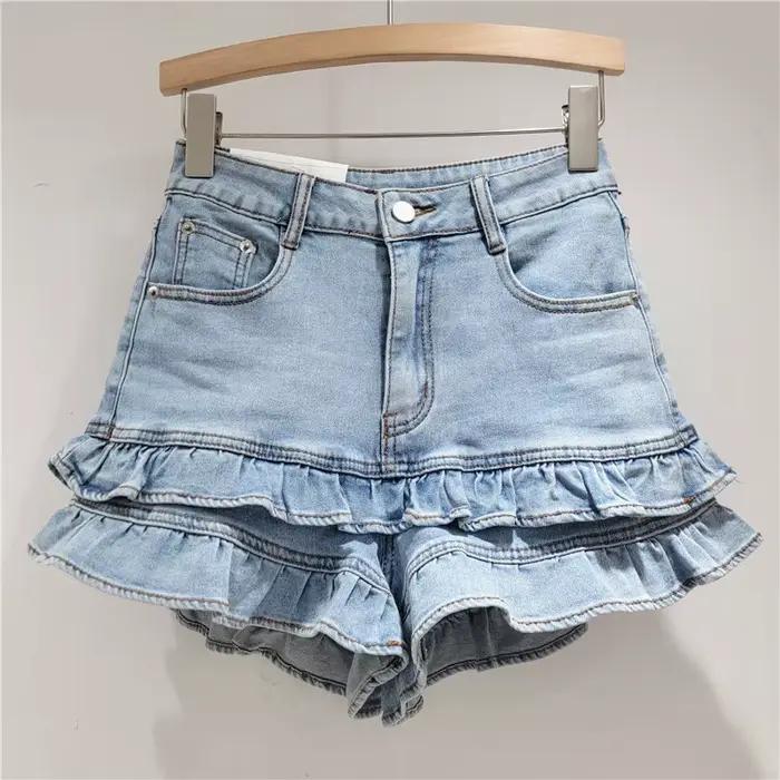 Shorts en jean élégants à volants pour femme, collection été 2026, super stylés, extensibles, polyva