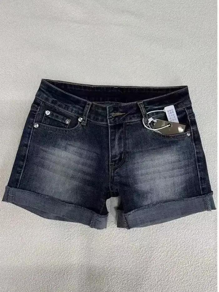 HOUZHOU rétro Denim Shorts femmes Sexy taille basse Hip Pop lavé Shorts américain Vintage en détress